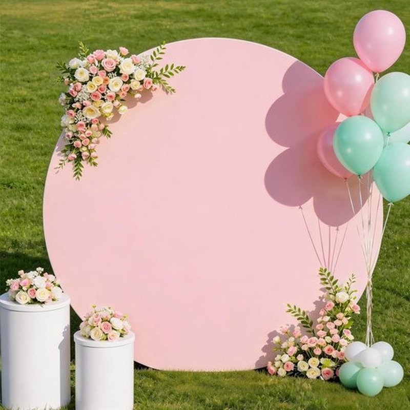 Skiennix 6.6 FT Round Backdrop Cover - Pink Spandex Wedding Circle Arch for Baby Shower & Birthday Party