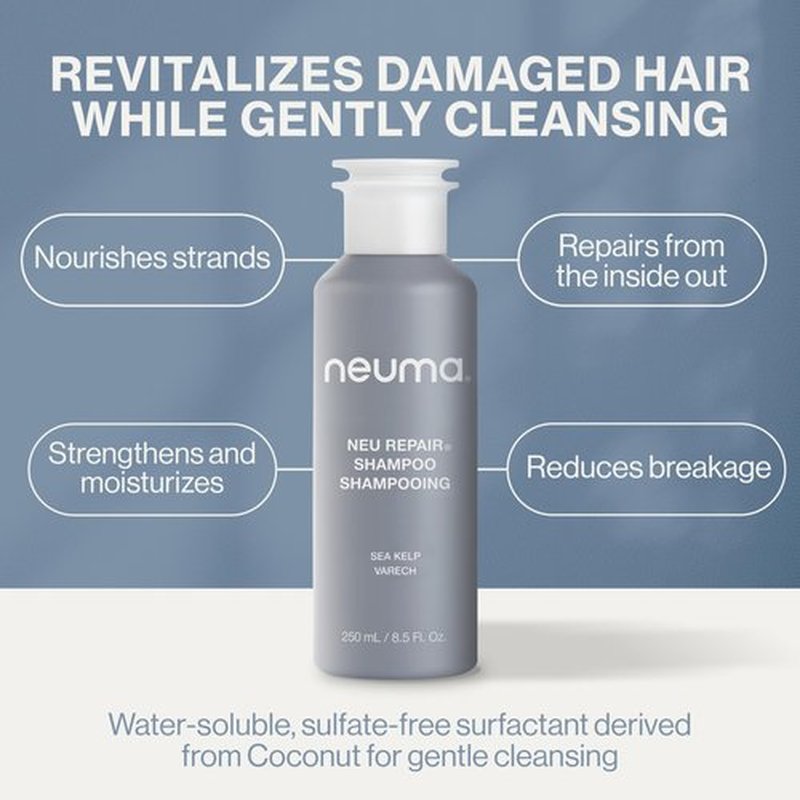 Neuma Neu Repair Shampoo 8.5 Fl. Oz. Sulfate Free Shampoo for Damaged Hair - Revitalizes, Cleanses, Fortifies, and Reduces Breakage, Lemon, Lavender & Fir Needle Scent