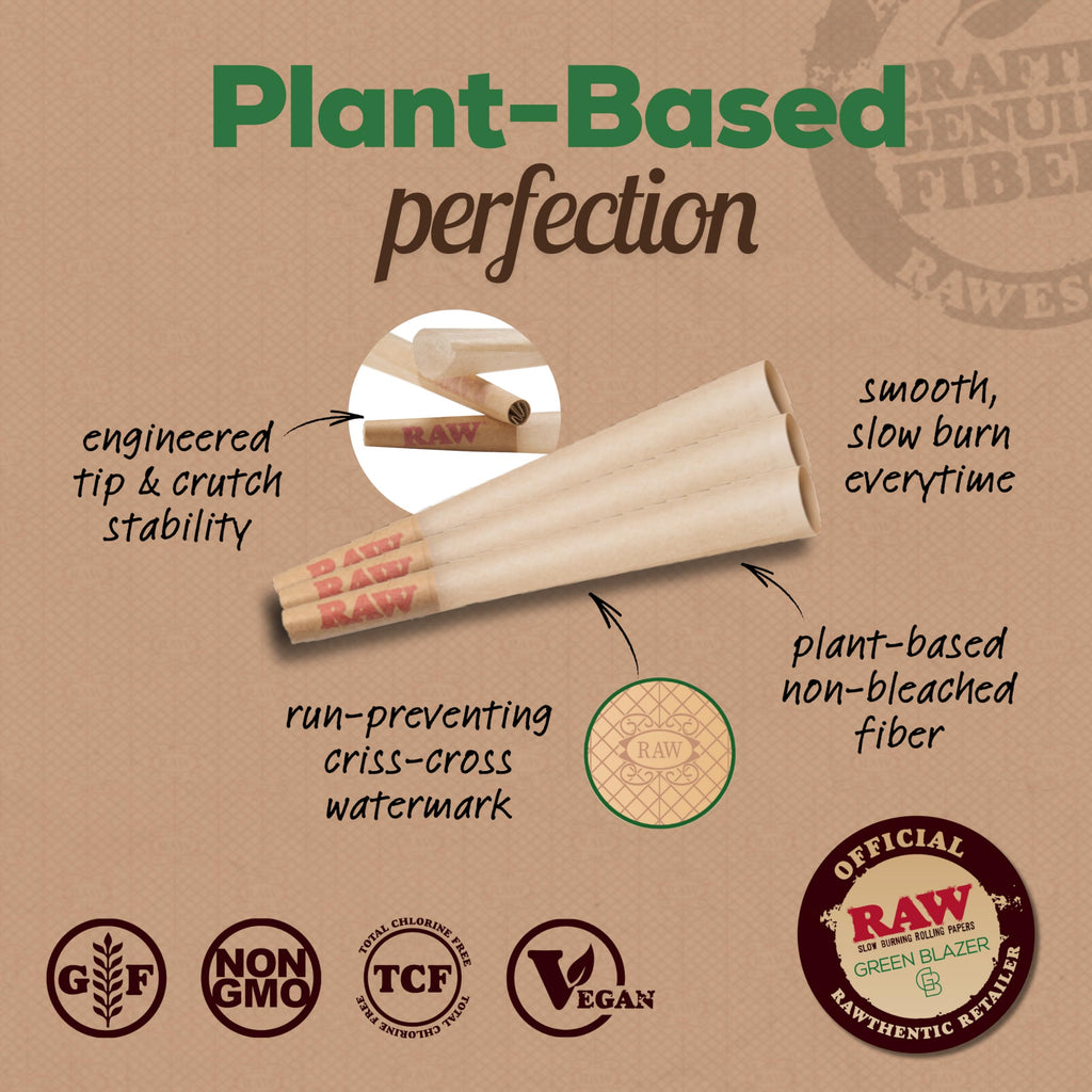 RAW Cones 1 1/4 Size: 50 Pack Patented Slow Burning Pre Rolled Rolling Papers & Tips, Classic Raw Paper, 84mm