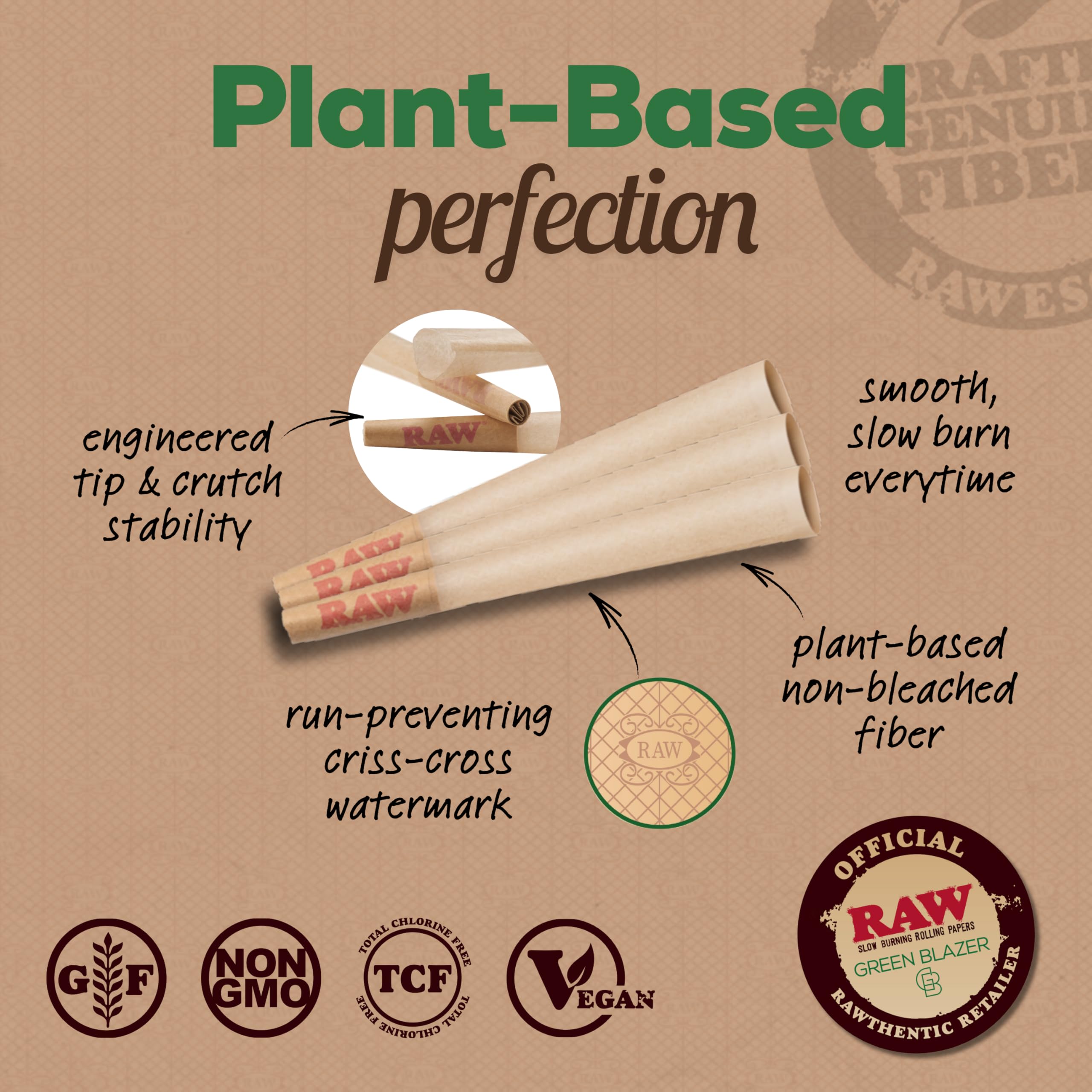 RAW Cones 1 1/4 Size: 50 Pack Patented Slow Burning Pre Rolled Rolling Papers & Tips, Classic Raw Paper, 84mm
