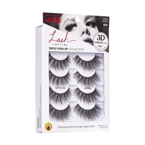 KISS Triple Push-Up, False Eyelashes, 'Bombshell', 14mm, Includes 4 Pairs Of Lashes, Easy to Apply, Reusable Lash Clusters