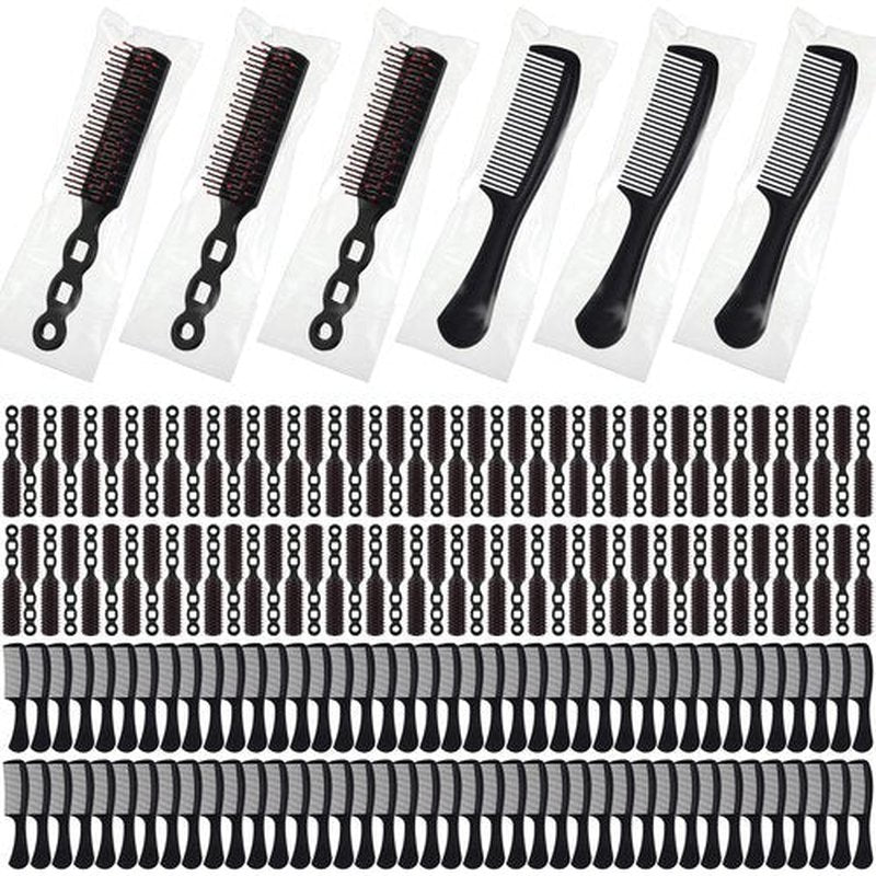 Baderke 200 Pcs Hair Brushes Bulk Combs Set for Homeless Individually Wrapped Bulk Brush Widen Combs for Curly Hair Suitable for Women Men Shelter Nursing Hotel Church Charity Supply(Black)