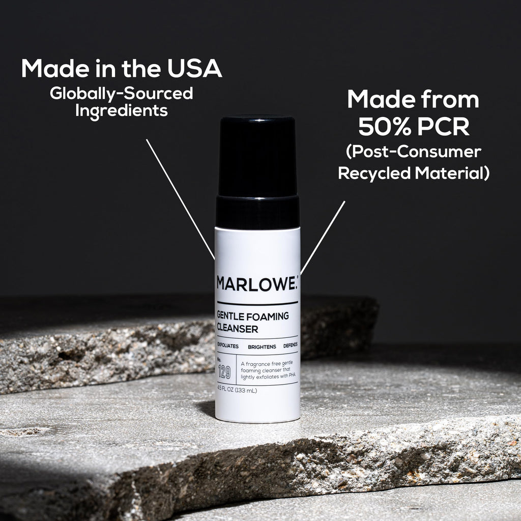 MARLOWE. Gentle Foaming Facial Cleanser, 4.5 oz, Exfoliating & Brightening Mens Face Wash, Removes Dirt, Oil & Impurities, Clean, Vegan Formula, PHA, Green Tea Extracts & Antioxidants, Fragrance Free