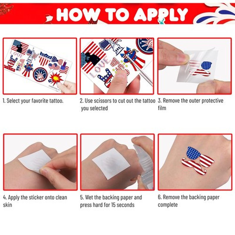 100PCS USA Patriotic Temporary Tattoos – American Flag 4th of July Party Decorations, Freedom Theme Supplies, Fun Favors & Stickers for Kids Adults, Birthday or Independence Day Prizes