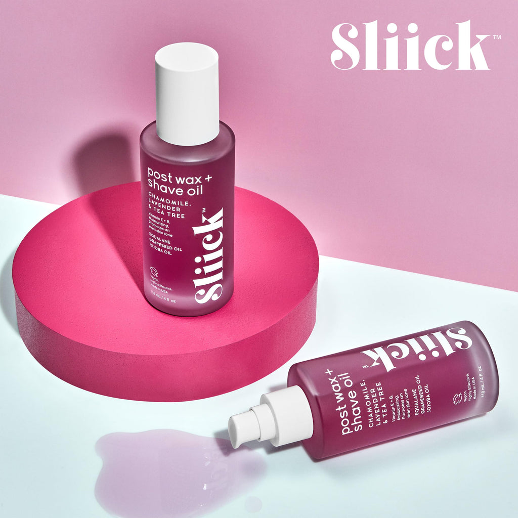 Sliick Post Wax + Shave Oil – Soothing After Shave Oil with Chamomile, Lavender & Tea Tree for Razor Bumps, Ingrown Hair & Redness, After Waxing & Shaving Treatment, 4 fl oz