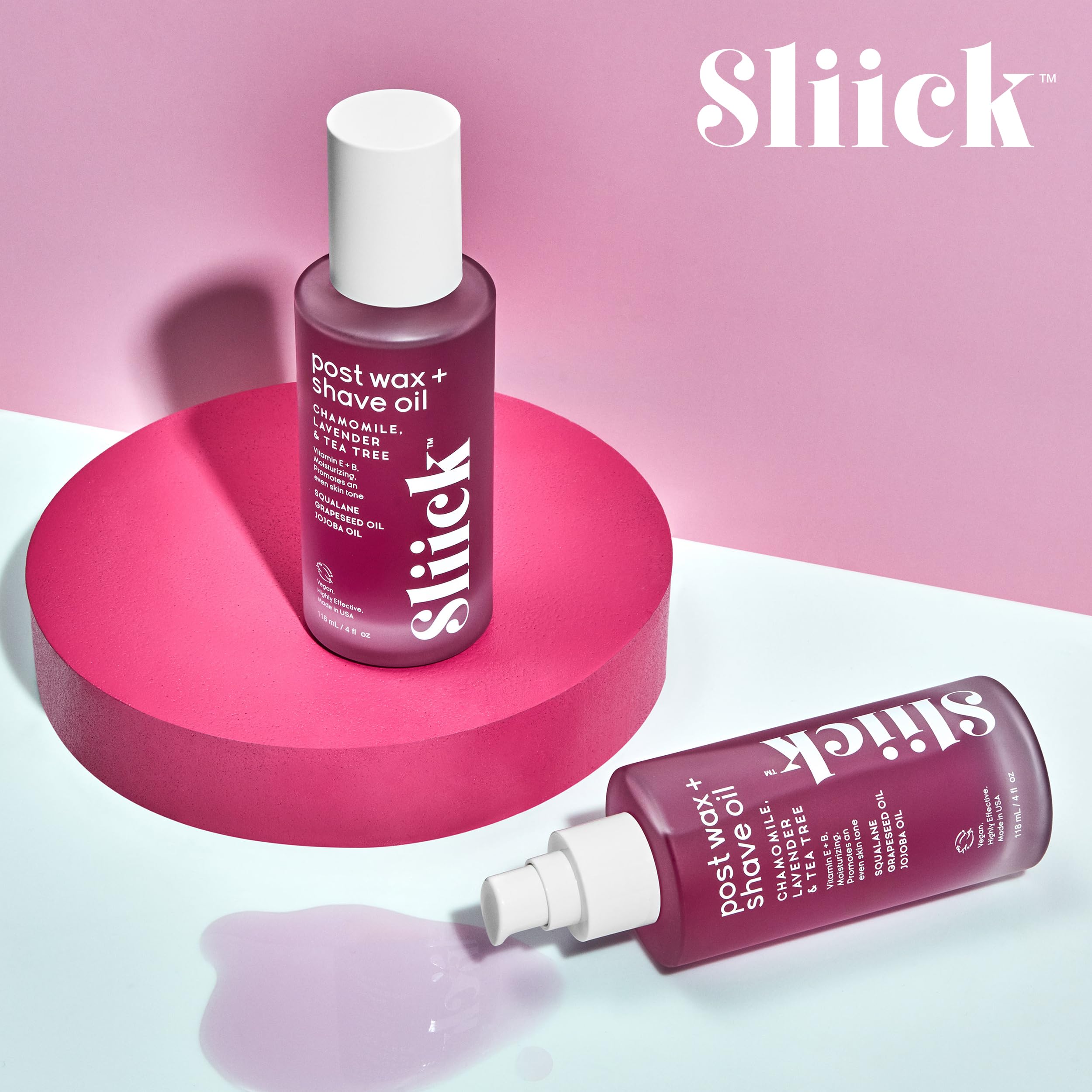 Sliick Post Wax + Shave Oil – Soothing After Shave Oil with Chamomile, Lavender & Tea Tree for Razor Bumps, Ingrown Hair & Redness, After Waxing & Shaving Treatment, 4 fl oz