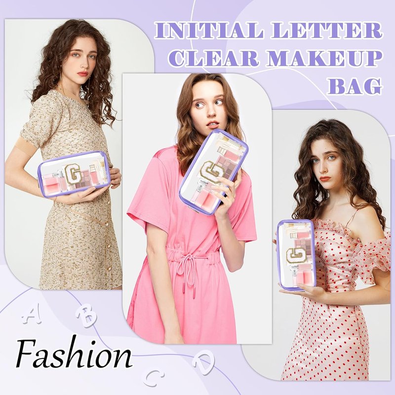 UIXIZQ Personalized Initial Letter Clear Makeup Bag - Preppy Nylon & PVC Cosmetic Zipper Bag | Travel Toiletry Organizer for Teen Girls & Women, Monogrammed Gift (G)