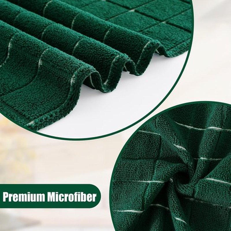 Homaxy Microfiber Kitchen Towels Set - 12 Pack Soft & Absorbent Dishcloths | Quick Drying Rags, Dark Green