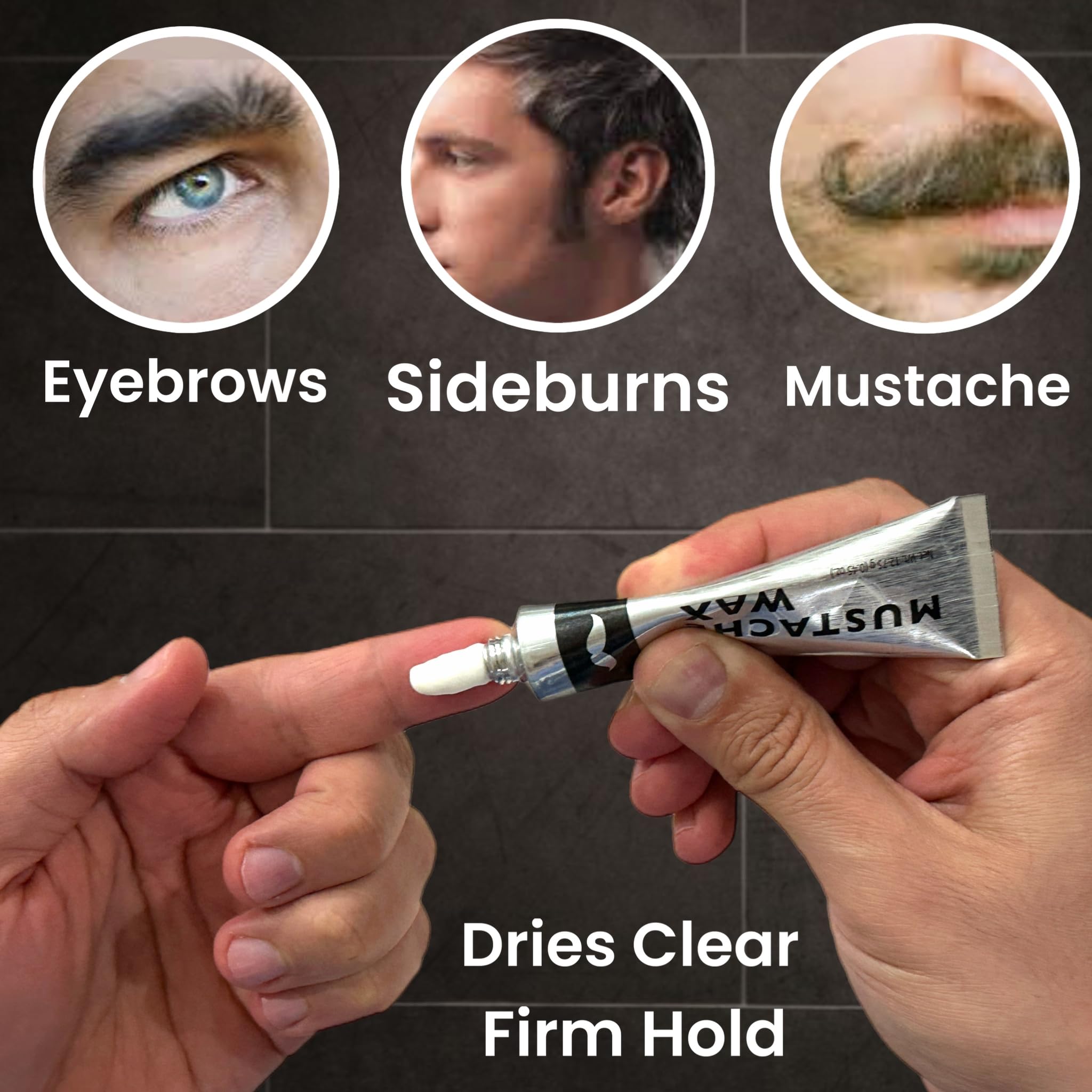 ALAZCO 3 Tubes Mustache Styling Wax Strong Hold Water Based Wax for Men Stache Beard Sideburns Eyebrows Grooming Touch-up All Hair Color Types Dries Clear - Travel TSA Approved - MADE IN USA
