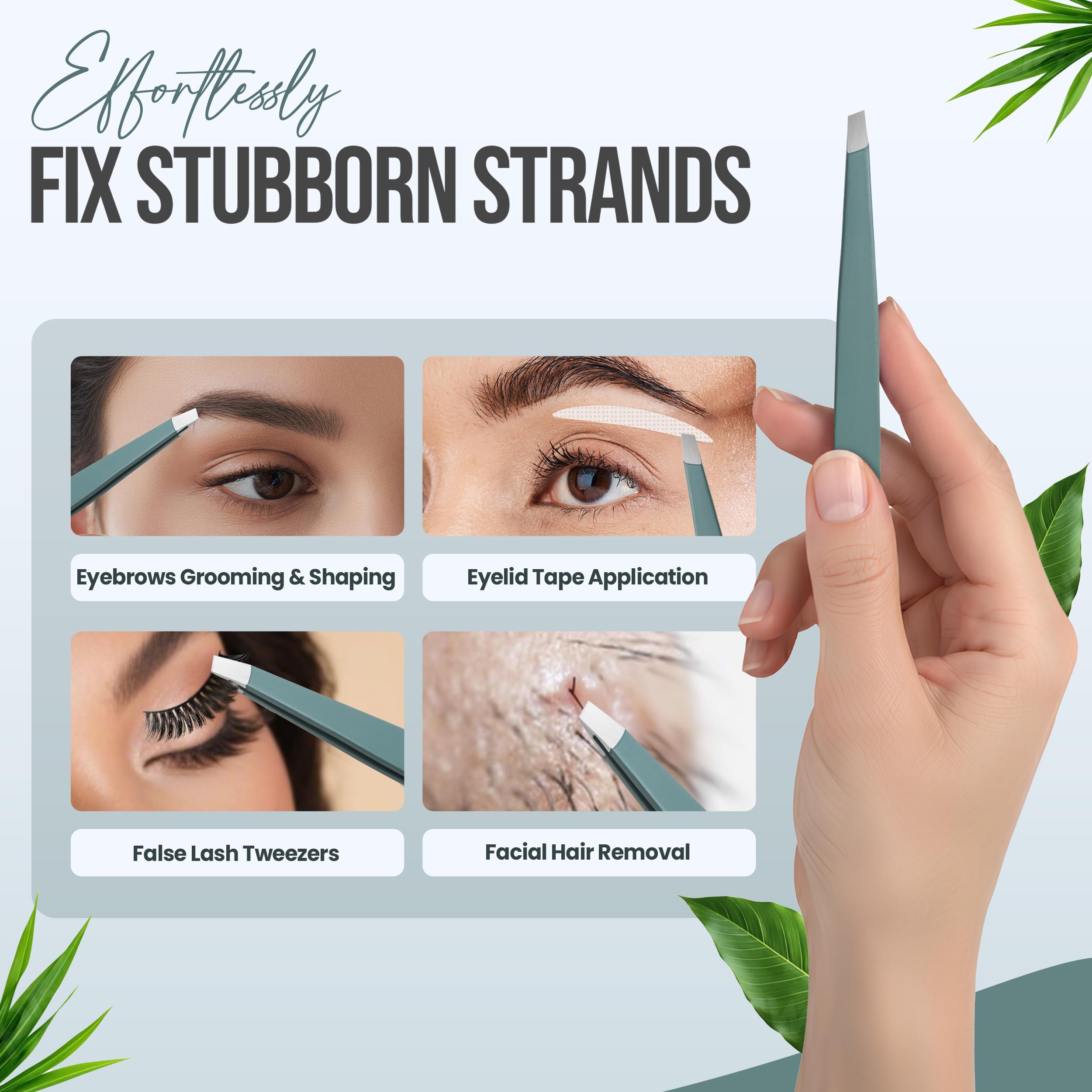 Professional Slant Tip Tweezers - Precision Stainless Steel Eyebrow Plucking Tool for Women and Men, Ingrown Hair Remover, Facial Hair Tweezers for Grooming (Olive Fog)