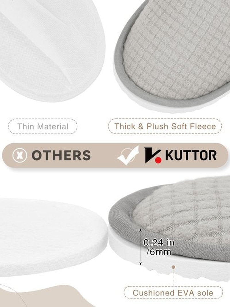 KUTTOR 12 Pair House Disposable Slippers for Guests Spa Hotel Slippers for Travel Washable Reusable Non Slip Closed Toe for Shoeless Home Indoor Wedding Party