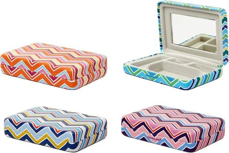 Kikkerland Portable Travel Jewelry Storage Case with Mirror - Striped Design, Compact Size