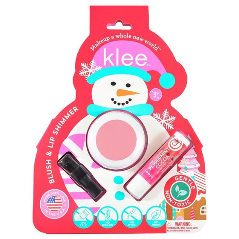 Klee Naturals Holiday Blush and Lip Shimmer Makeup Kit. Gentle and Non-Toxic. Perfect for Kids and Tweens. Made in USA. (Crystal Glow)