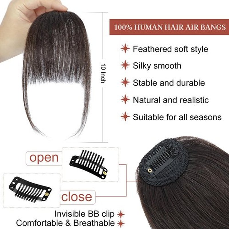 Lommel Clip in Bangs,100% Real Human Hair Wispy Fake Bangs Hair Clip for Women Dark Brown Natural Curtain Fringe with Temples Hairpieces for Daily Wear and Various festivals(Dark Brown)