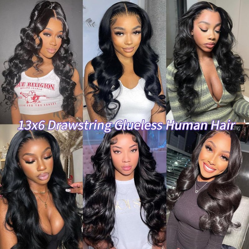 Wear and Go 13x6 Lace Front Wigs Human Hair for Women 180% Density Glueless Ear-to-Ear HD Lace Frontal Wigs Human Hair Pre Plucked Pre Cut Pre Bleached Knots Body Wave Wigs with Drawstring 20 Inch