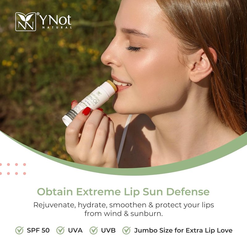 Y-Not Natural Emu Oil Moisturizing Lip Balm - Hydrating SPF50+ Protection, 4-Hour Water Resistant, 15g Stick