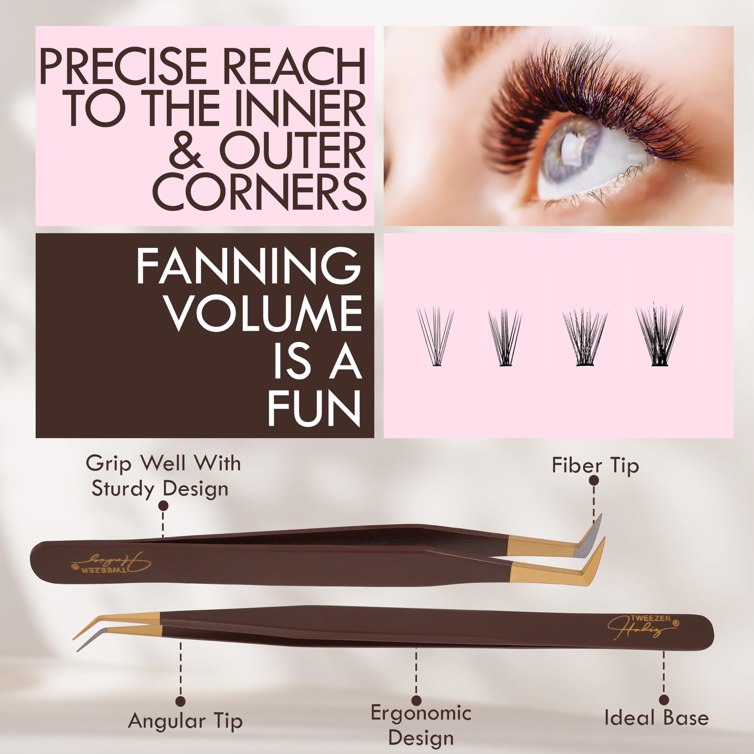 Fiber Tip Eyelash Extension Tweezers (Brown & Gold)