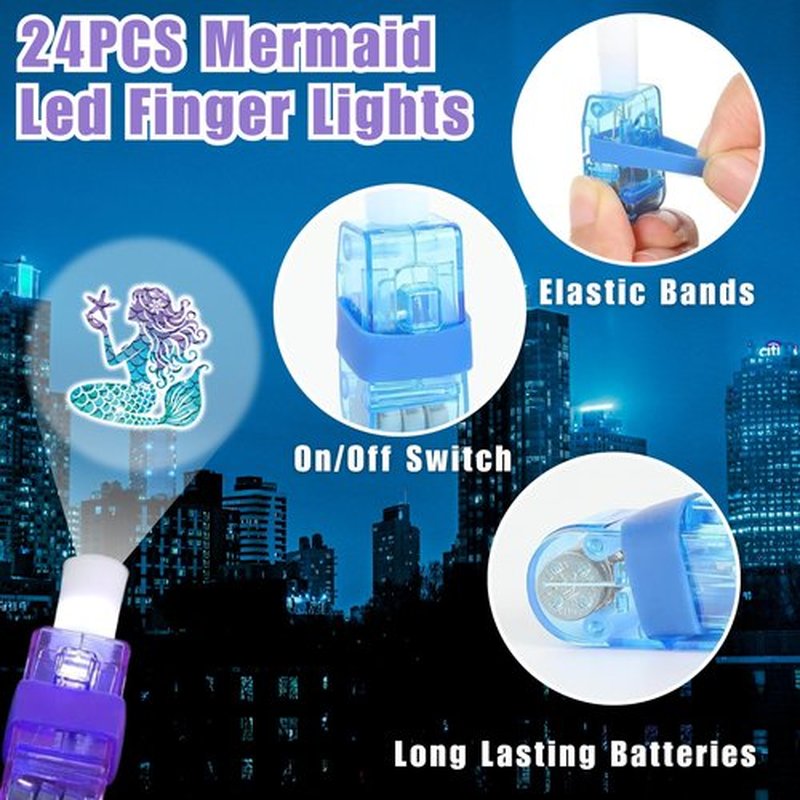 72 PCS Mermaid Party Favors – 48 PCS Luminous Tattoos & 24 PCS LED Finger Lights Combo – Birthday Goodie Bag Fillers, Party Supplies, Gifts Light Up Toys Glow In The Dark for Boys and Girls