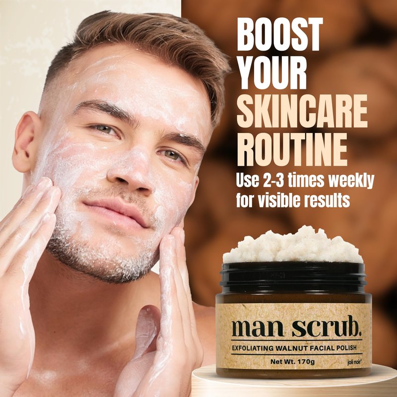 Walnut Face Scrub for Men – Gritty Exfoliating Facial Cleanser with Natural Oils Walnut Powder, Deep Clean, Clears Pores, Smooths Texture, Helps Men's Acne-Prone Skin – Non-Comedogenic, Cruelty-Free