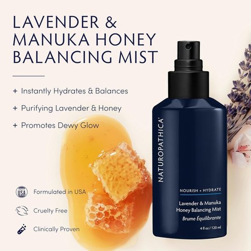 Naturopathica Lavender & Honey Balancing Mist - Hydrating Facial Toner for Calm, Refreshing Skin - Vegan, 4.0 oz.
