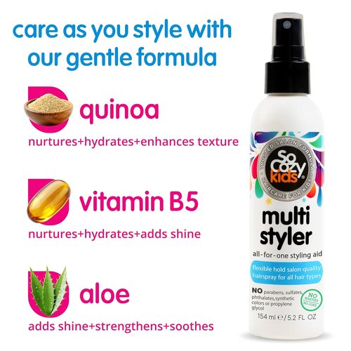 SoCozy Multi Styler - Kids' Hair Styling Spray with Gentle Formula | 5.2 Fl Oz, Quinoa & Vitamin B5