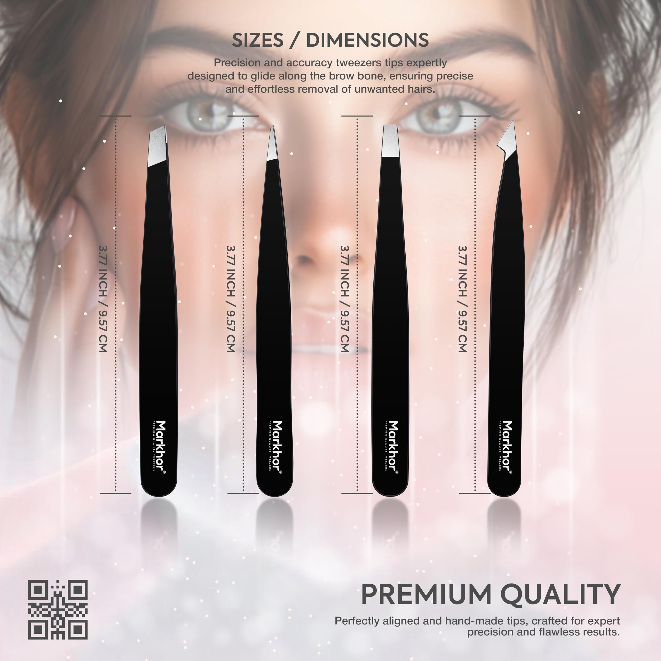 MARKHOR® Black Majesty Eyebrow Tweezers for Women Facial Hair, Splinter and Ingrown Hair Removal Tweezers Set, Professional Pointed and Slant Tweezers for Eyebrows, Precision Tweezers for Eyebrows