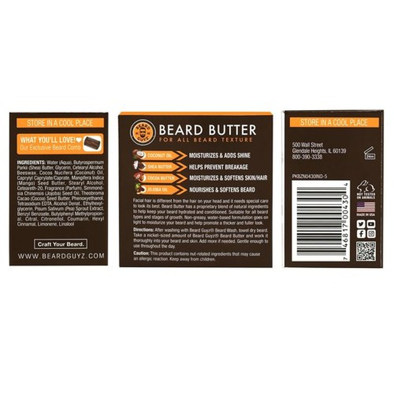 Beard Guyz Beard Butter - Moisturizing Leave-In Conditioner for Men | Tames Frizz & Softens Facial Hair - 4 oz