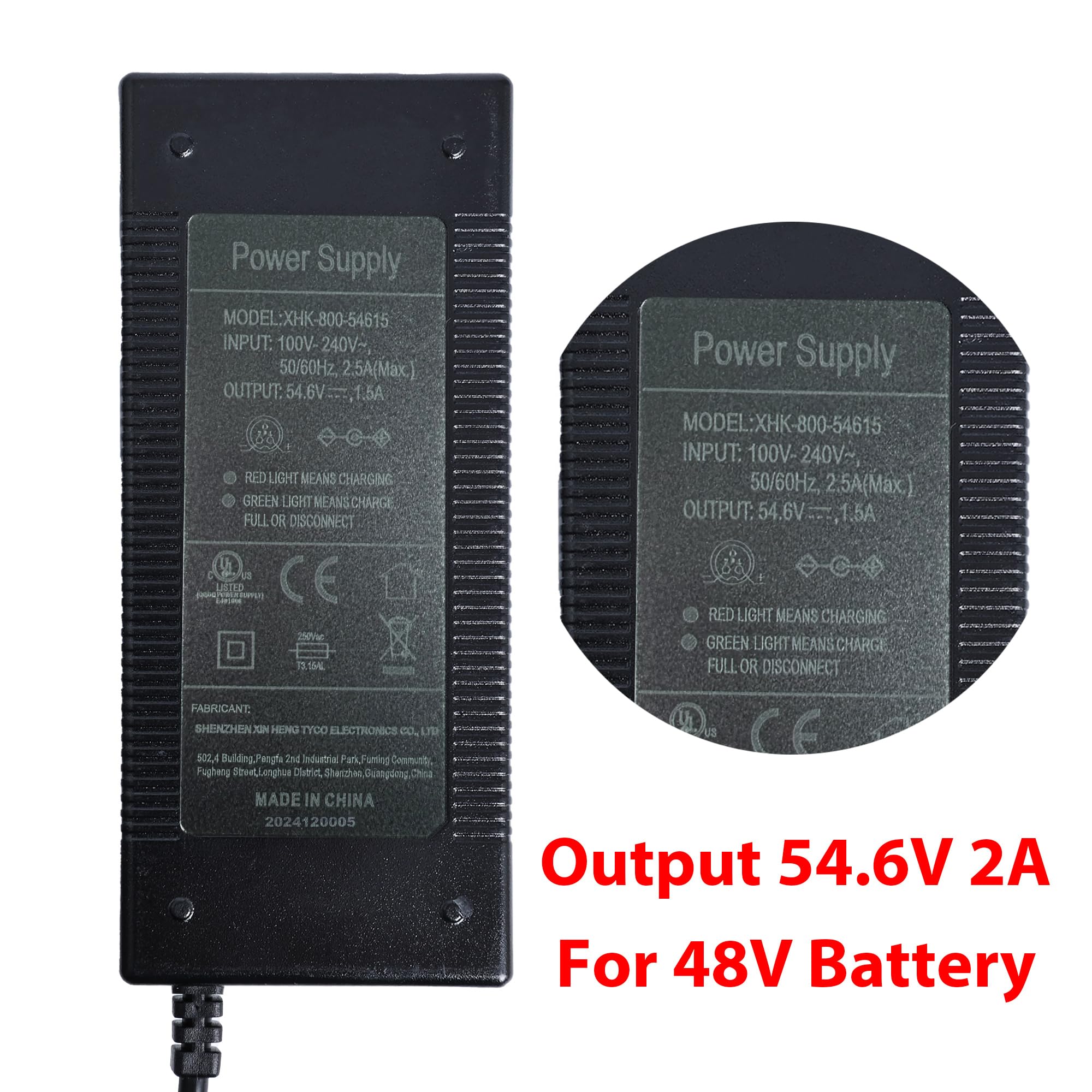 EVAPLUS UL Certified 54.6V Power Adapter for Electric Bike Electric Scooter, 48V Lithium Battery Charger with 12.0mm/0.47in Standard 3-Prong Connector