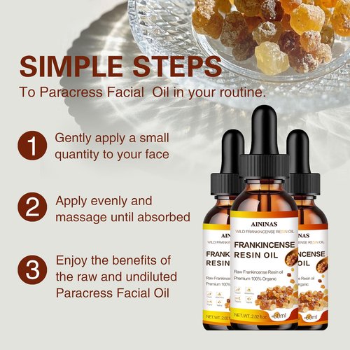AININAS Organic Frankincense Resin Facial Oil - Reduces Fine Lines & Wrinkles, Soothes & Repairs Skin, Deep Hydration for Face & Body - 2 Fl Oz - Natural Anti-Aging Serum for Women & Men