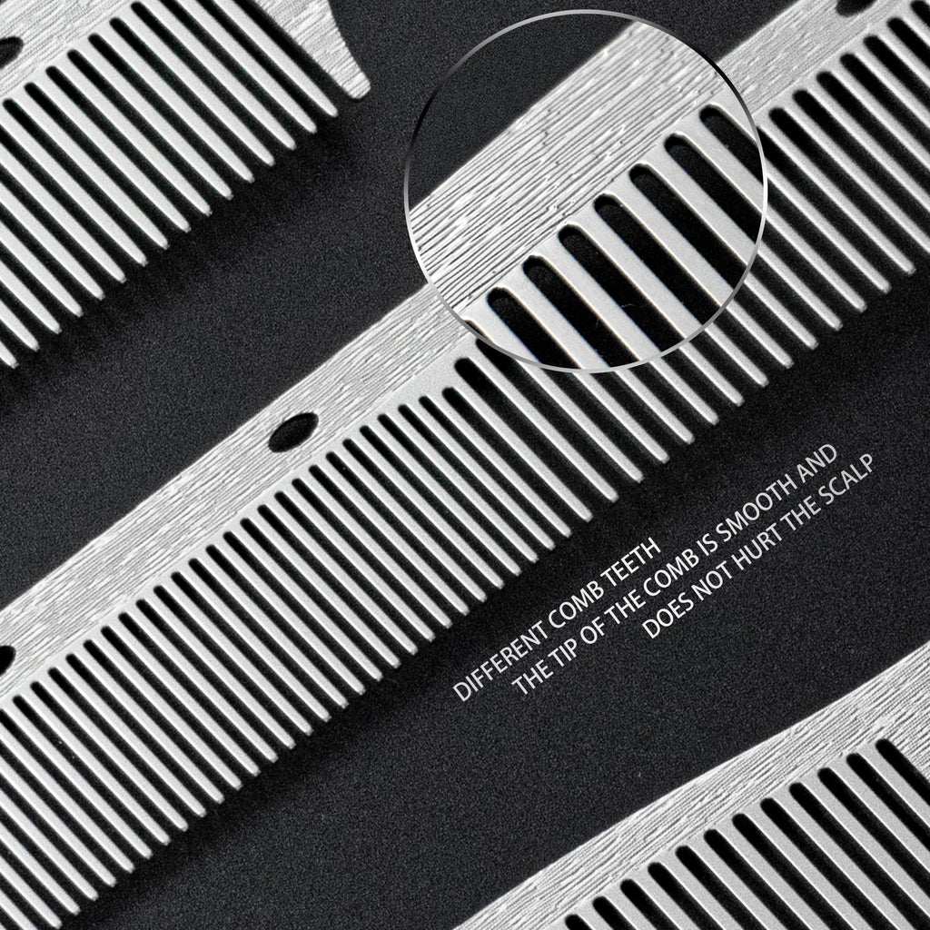 Dolmifapro 2 Pcs Stainless Steel Comb Set Metal Barber Combs for Hair Stylist, High Texture, Wood Grain Design barber combs professional Metal Fine Comb
