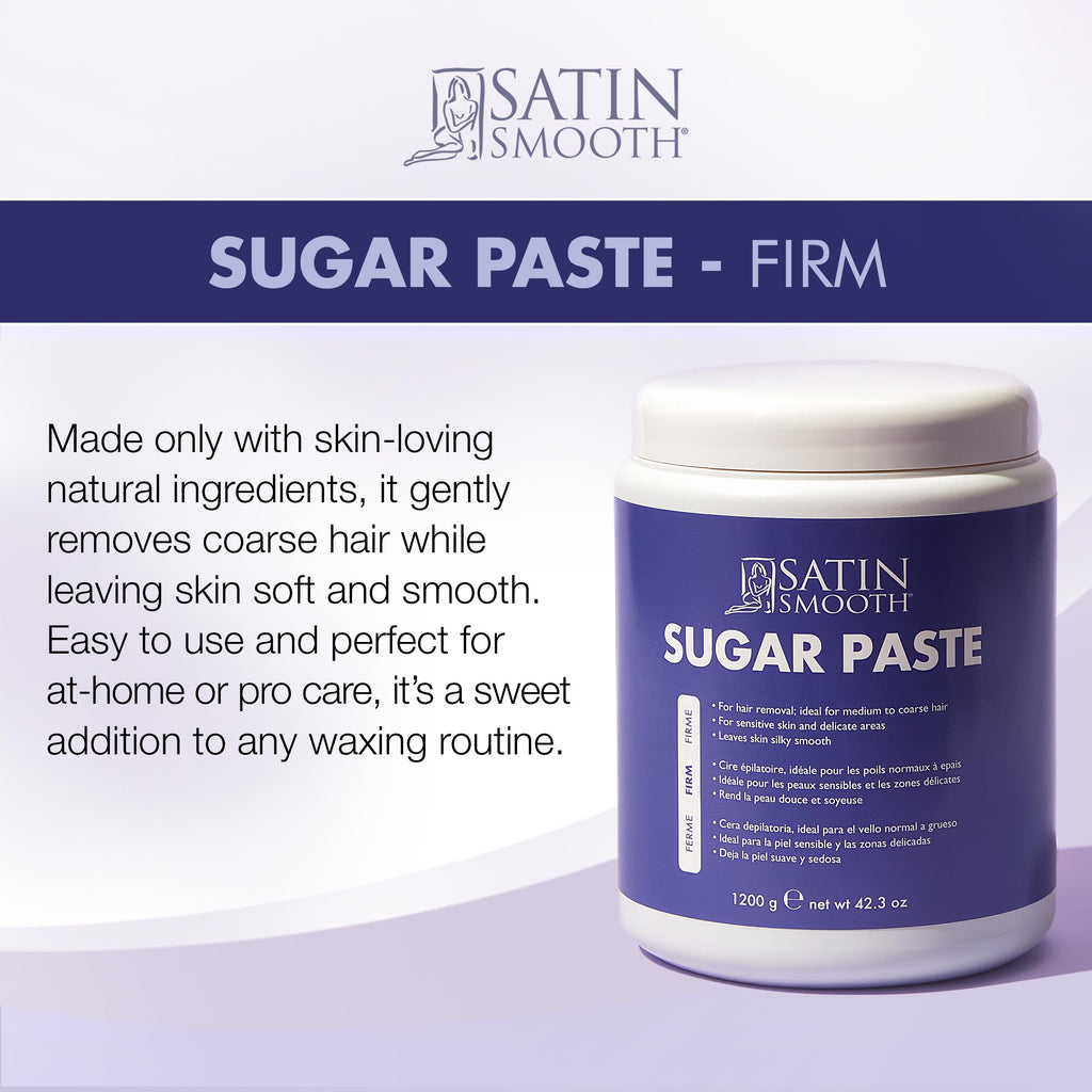 Satin Smooth Firm Sugar Paste – Natural Sugaring Hair Removal for Sensitive Skin, Bikini & Delicate Areas, 42.3 oz
