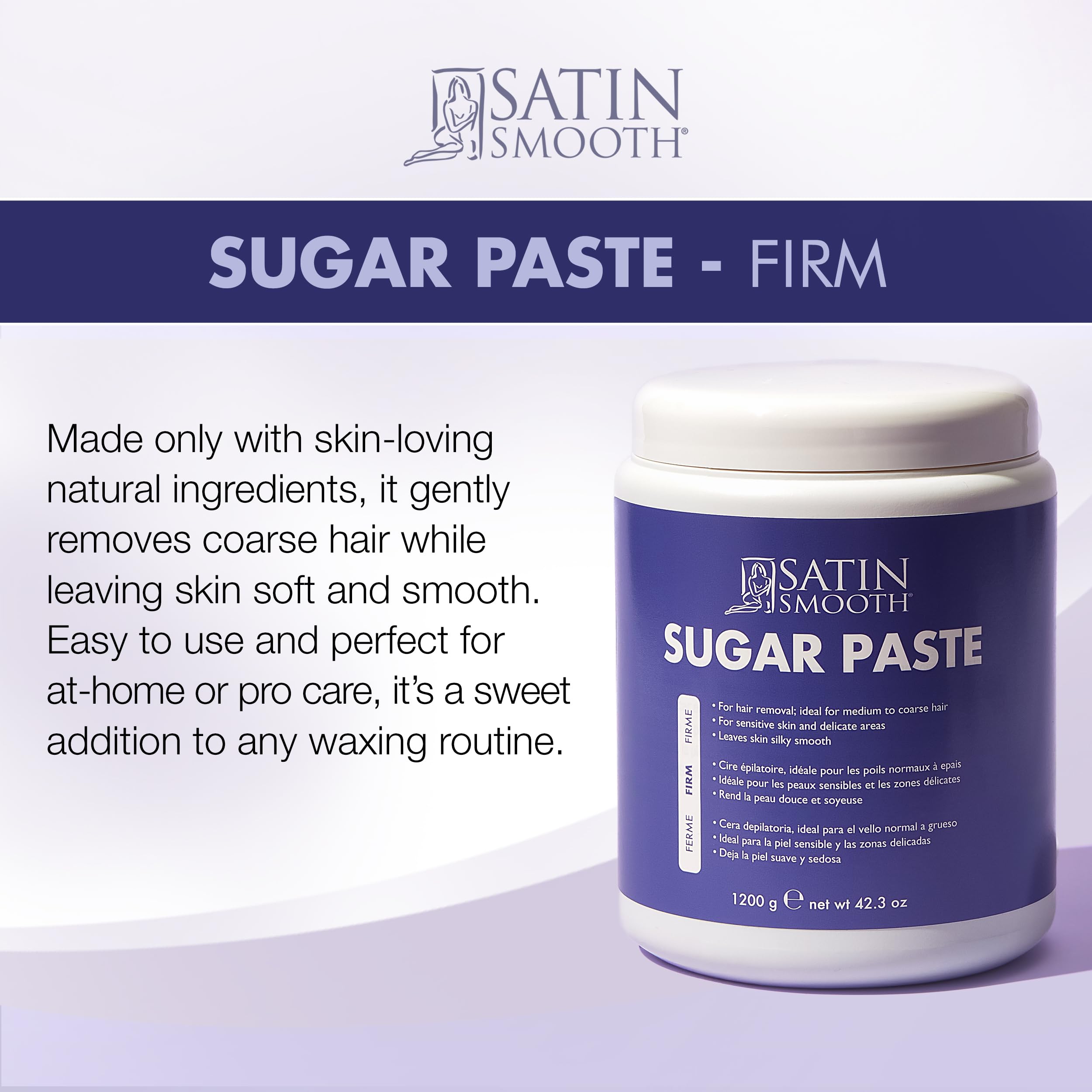 Satin Smooth Firm Sugar Paste – Natural Sugaring Hair Removal for Sensitive Skin, Bikini & Delicate Areas, 42.3 oz