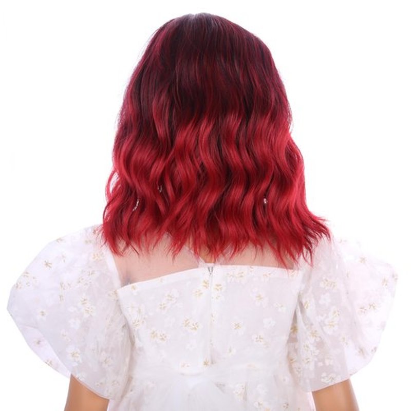 Edivd Kids Red Ombre Wig Short Wine Red Wavy Curly Wig for Girls Side Part Wigs for Children Heat Resistant Synthetic Wigs with Cap