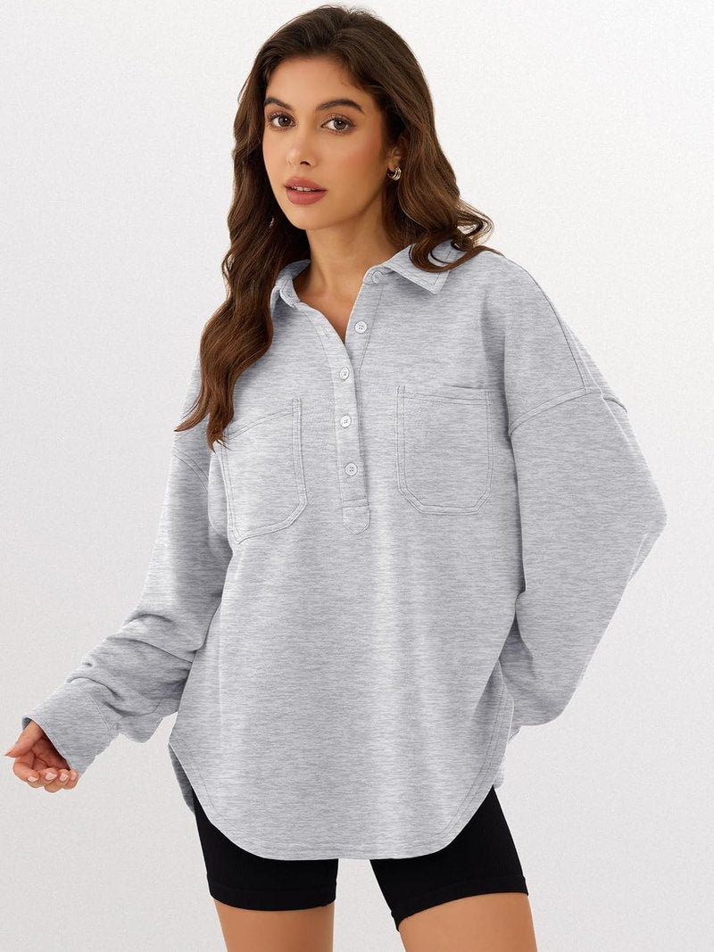 ANRABESS Oversized Sweatshirt for Women - Casual Long Sleeve Tunic with Side Slit & Button Lapel | Fall 2025 Collection