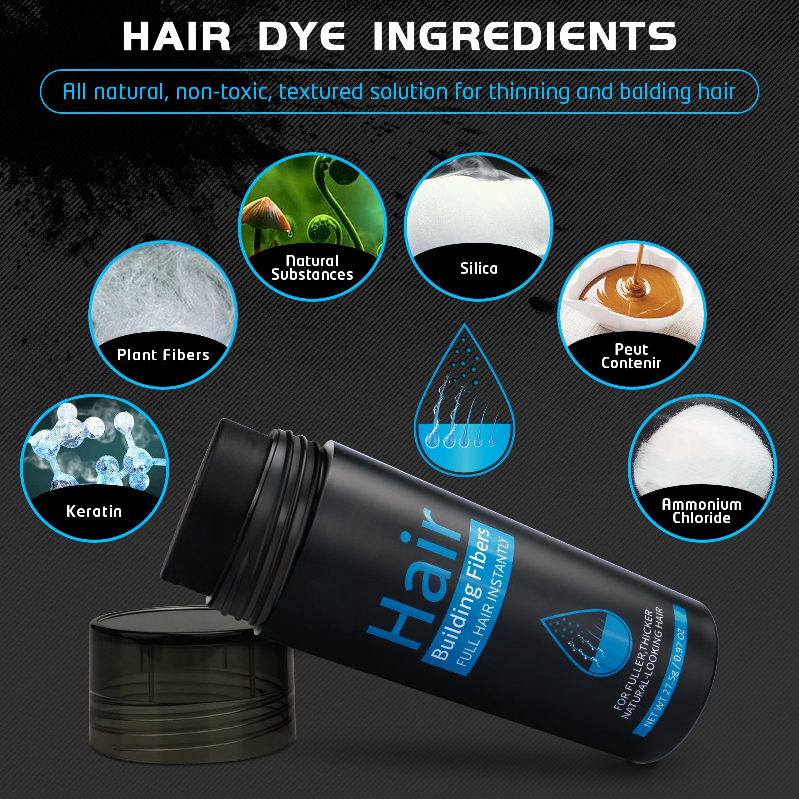 ALIVER Hair Fibers for Thinning Hair for Women & Men, Extra Spray Applicator, Black, 27.5 Gr Hair Powder Bald Spot Cover Up, Instantly Hair Filler, Undetected & Natural