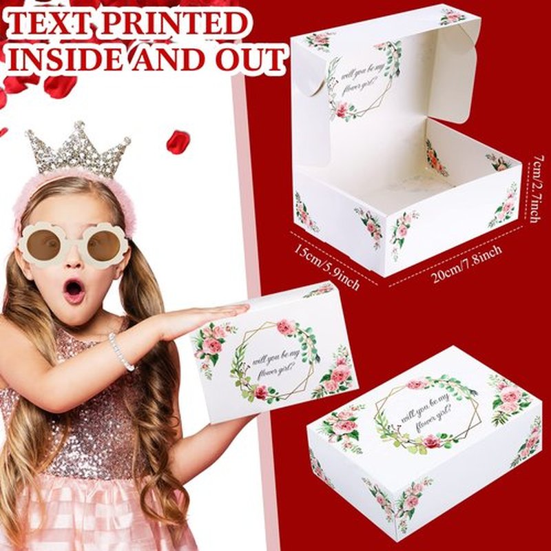 16 Pcs Flower Girl Proposal Box Kit Gifts Round Glasses Necklace Pearl Bracelet Diamond Pen Hair Scrunchies Rose Will You Be My Flower Girl for Wedding(Milky White)