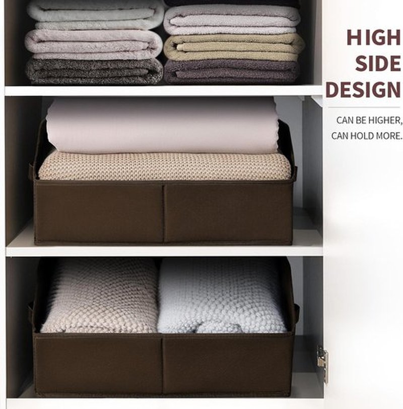 Homsorout Decorative Storage Baskets - Trapezoid Closet Bins with Handles, 3 Pack, Brown