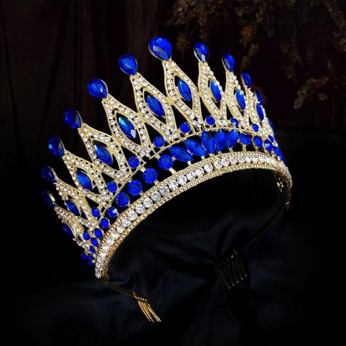Tiaras and Crowns for Women,Wedding Tiara for Bride,Rhinestone Queen Crown,Crystal Costume Hair Accessories for Birthday Prom Crown with Combs（blue）