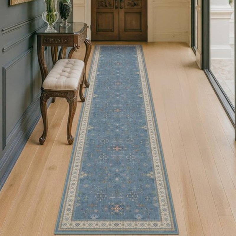Hazo Haus 10ft Non-Slip Hallway Runner Rug - Washable & Waterproof Blue 2x10 Kitchen Floor Mat | Modern Boho Décor