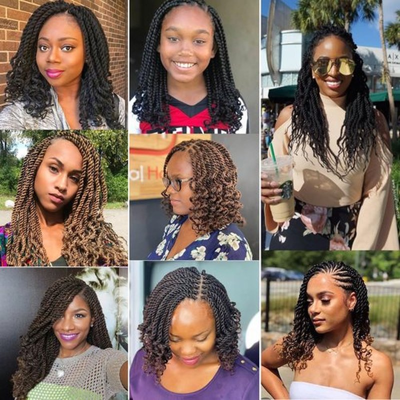 Kachanaa 14 Inch Wavy Senegalese Twist Crochet Hair 8 Pack Synthetic Short Pre Looped Kids Crochet Braids with Curly Ends Pre Twisted Small Havana Twist Braiding Hair for Black Women 1B#