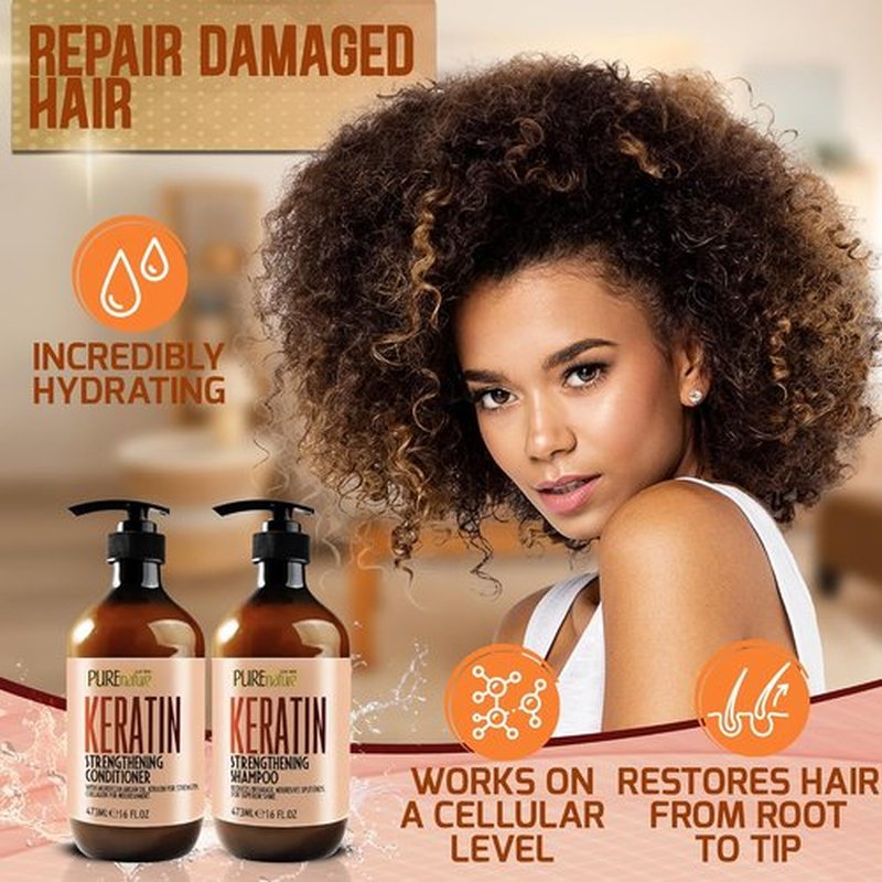 Keratin Shampoo and Conditioner Set - Sulfate & Paraben Free - Anti-Frizz, Collagen-Enriched for Dry, Curly Hair