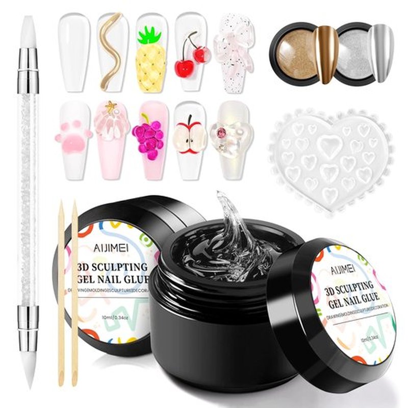 2Pcs 3D Sculpting Nail Gel & Chrome Nail Powder Kit: Unleash Your Creativity with Stunning 3D Designs & Dazzling Chrome Finishes 3D Molding Gel and Chrome Powder for Gel Nails for Nails Art