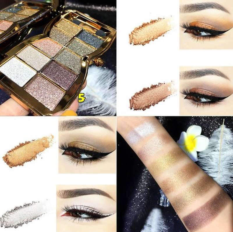 Glitter Eyeshadow Palette, 10 Colors Sparkle Shimmer & Matte Eye Shadow Highly Pigmented Waterproof Long Lasting Makeup Set (Color 5)