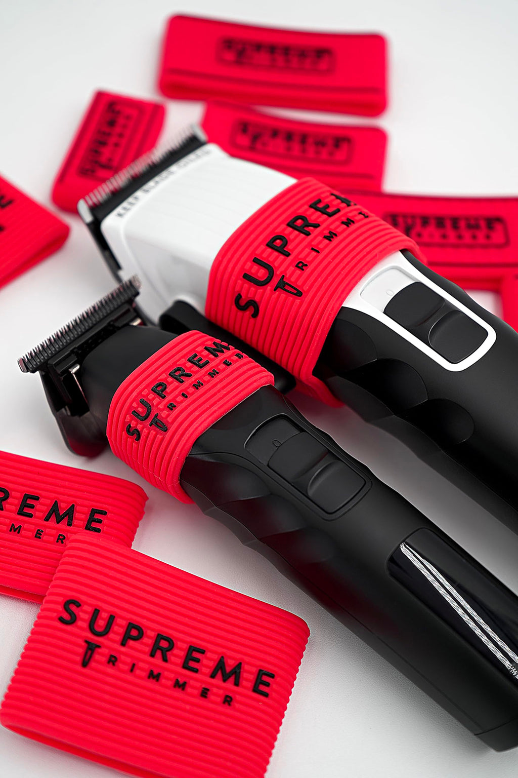 Clipper Grip SGR50 Professional Barber Grippers by Supreme Trimmer | 5 Piece Non-Slip Clipper Grips, Barber Sleeve for Clipper, Trimmer & Shaver | Red