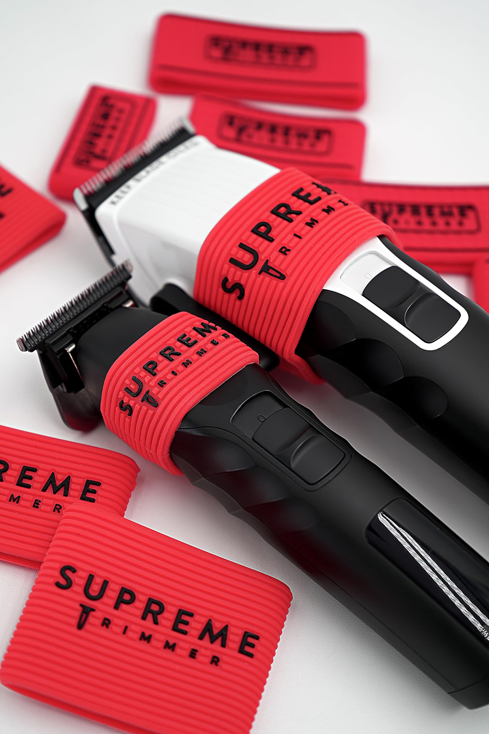 Clipper Grip SGR50 Professional Barber Grippers by Supreme Trimmer | 5 Piece Non-Slip Clipper Grips, Barber Sleeve for Clipper, Trimmer & Shaver | Red