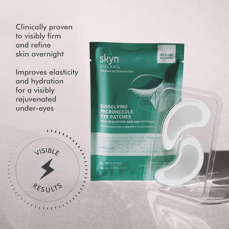 Skyn ICELAND Microneedle Under Eye Patches - 39% Hyaluronic Acid & Peptides for Fine Lines | Vegan, 1 Pair