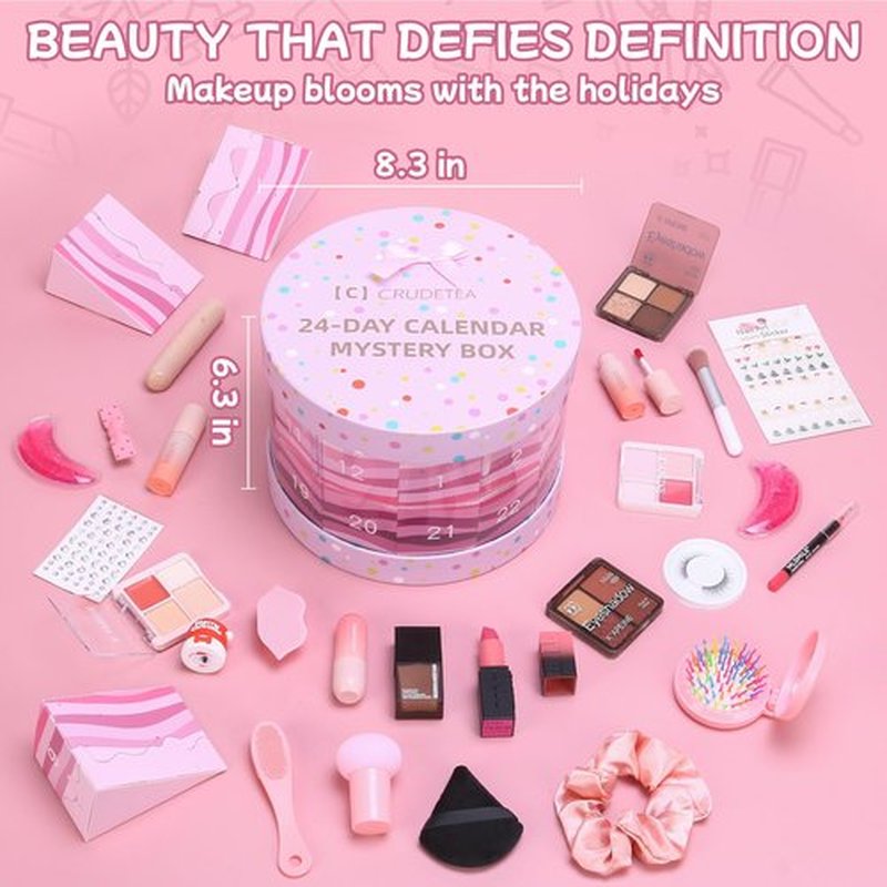 Crudetea 24 Pcs Exquisite Makeup Gift Set - Make Up Birthday Gift Set for Girls Ages 6-12, Makeup Gift Sets for Bday Countdown, Cosmetics Kit for Kids Teens #Pink