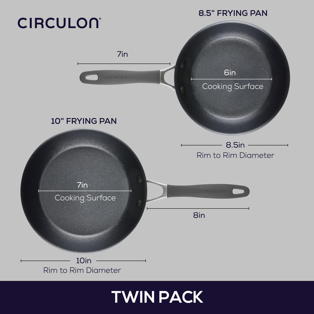 Circulon A1 Series with ScratchDefense Nonstick Induction 8.5-Inch and 10-Inch Frying Pan Set, Induction Cookware, 2-Piece, Graphite