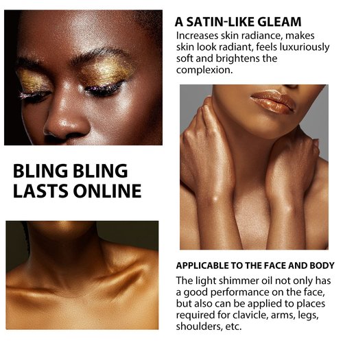 AbluFirst Shimmer Body Oil Summer Body Glitter Moisturizing Light Shimmer Glow Non-Sticky Summer Body Luminizer and Illuminator Smooth (2.8 Fl Oz (Pack of 1), Gold)