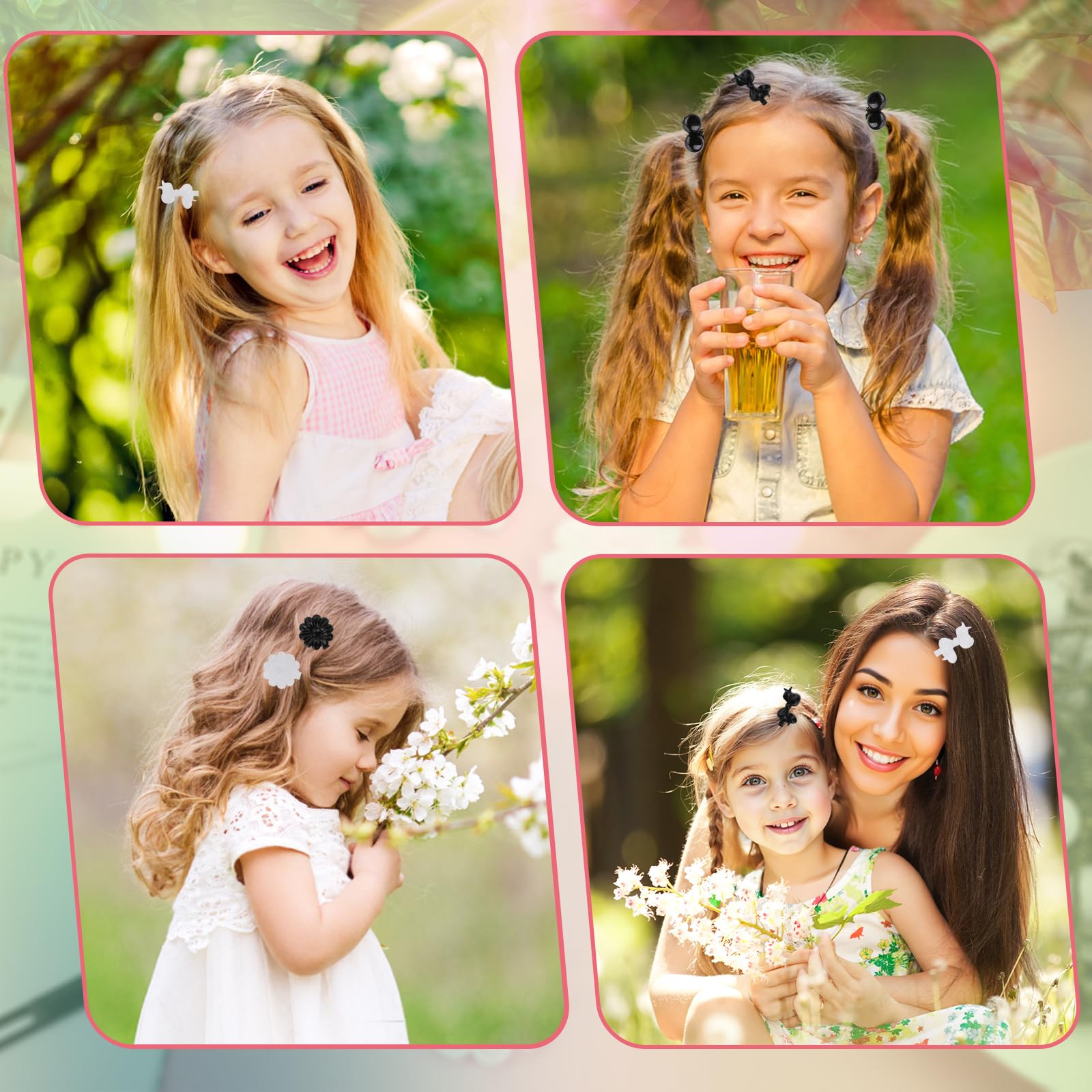 Yolev 72 Pieces Self Hinge Plastic Hair Barrettes for Girls Bowknot and Flower Hair Clips Cute Hair Barrettes 80s 90s Hair Barrette Hair Clip for Girls (Black/White/Transparent)